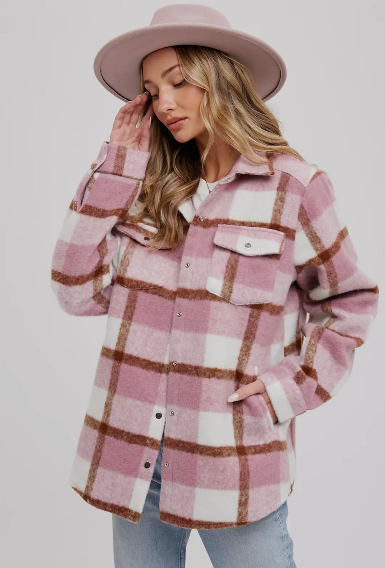 Plaid Brushed Flannel Shacket (Mauve)