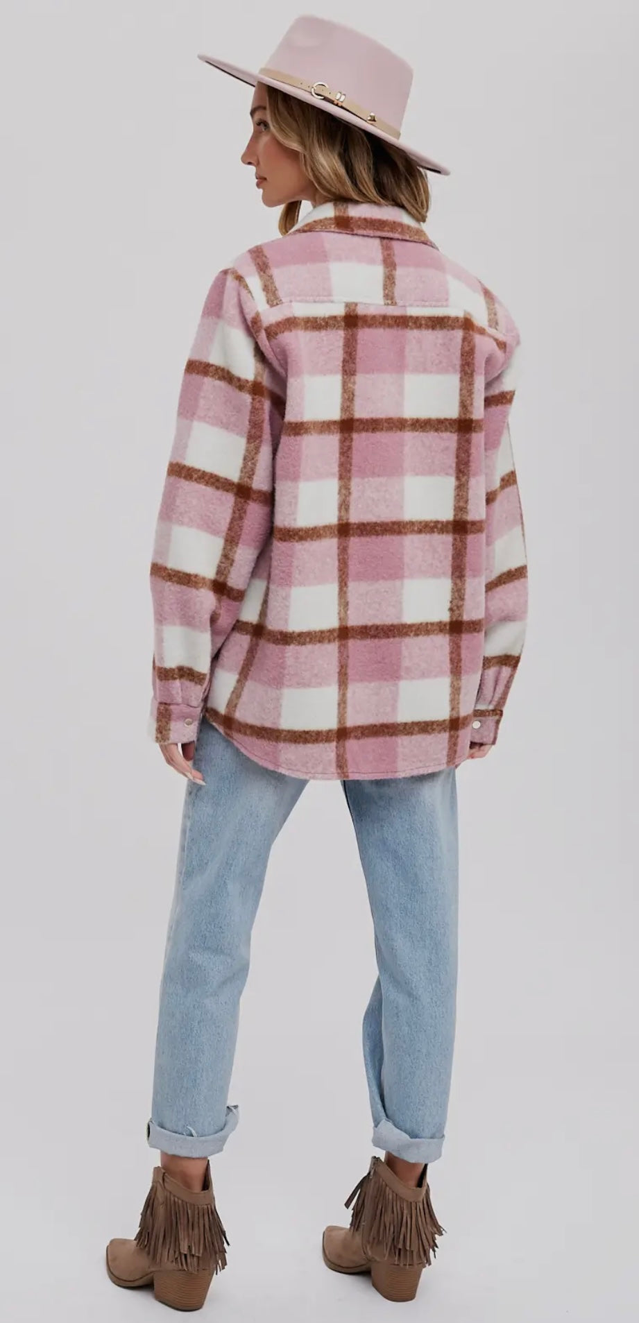 Plaid Brushed Flannel Shacket (Mauve)