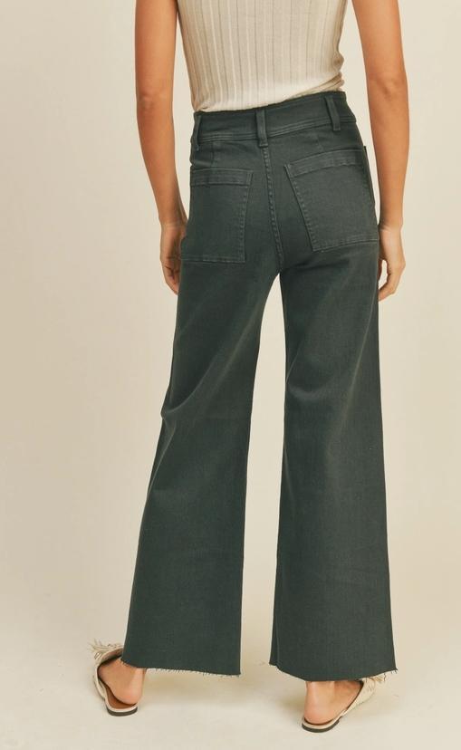 Straight Wide Leg Pants with Front Pocket (Faded Navy)