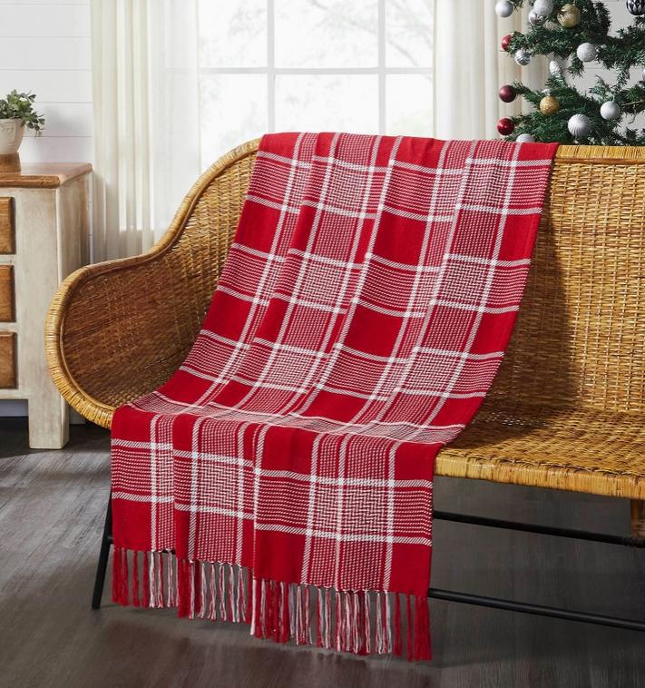 Eston Red White Plaid Woven Throw