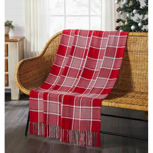 Eston Red White Plaid Woven Throw