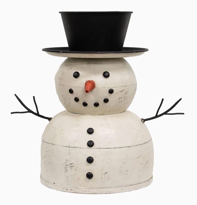 Distressed Painted Metal Top Hat Snowman