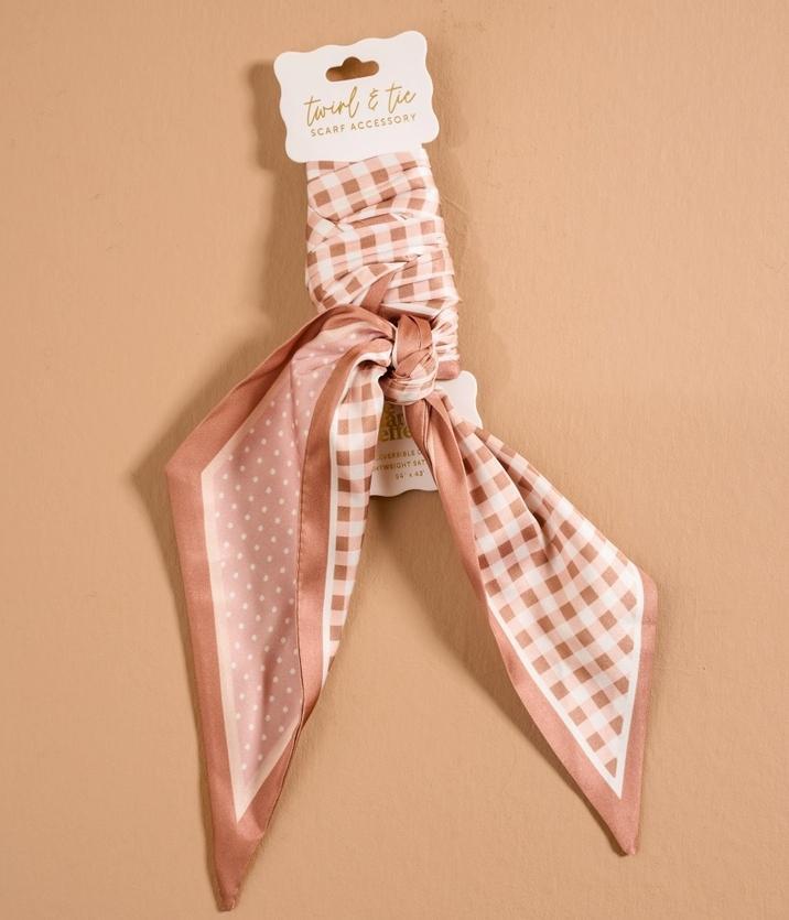 The Darling Effect Twirl & Tie Scarf Accessory Gingham Tan