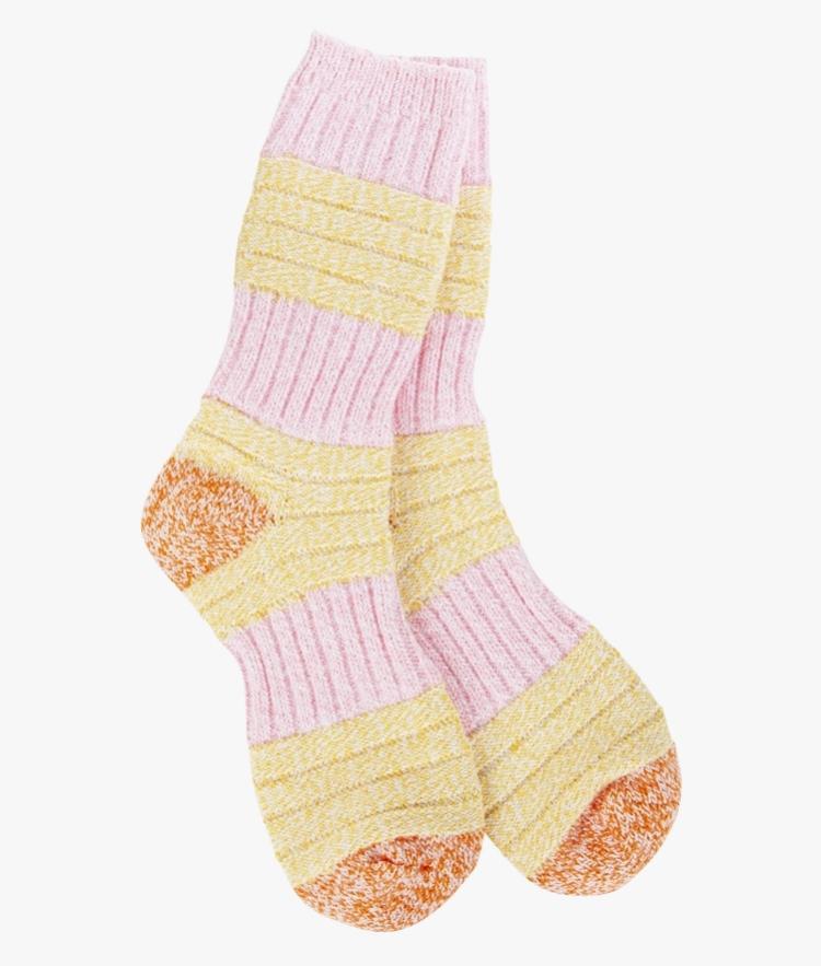 World's Softest Socks Weekend Collection Patch Crew (Pink/Honey)
