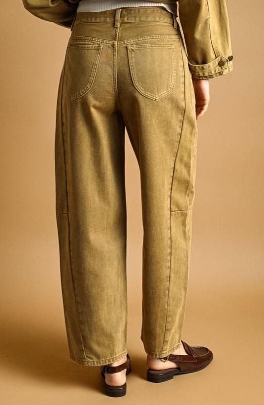 Embroidered Barrel Pants (Straw)