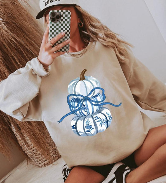 Chinoiserie Coquette Bow Trio Pumpkins Sweatshirt Fall