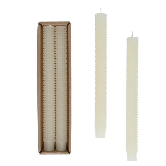 Unscented Hobnail Taper Candles in Box, Set of 2 (Cream)