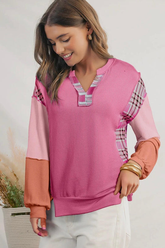 Patchwork Sleeve Blouse (Pink)