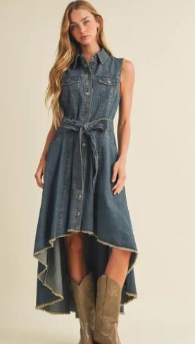 High-Low Hem Denim Utility Dress