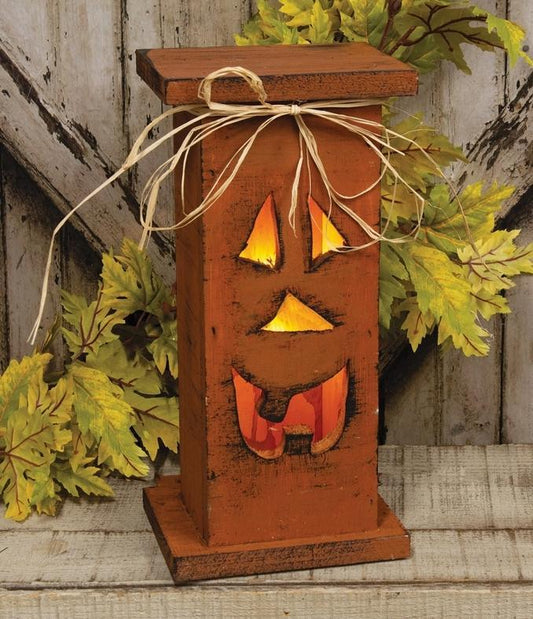 Rustic Wood Jack O Lightup Pedestal - 15.5"H