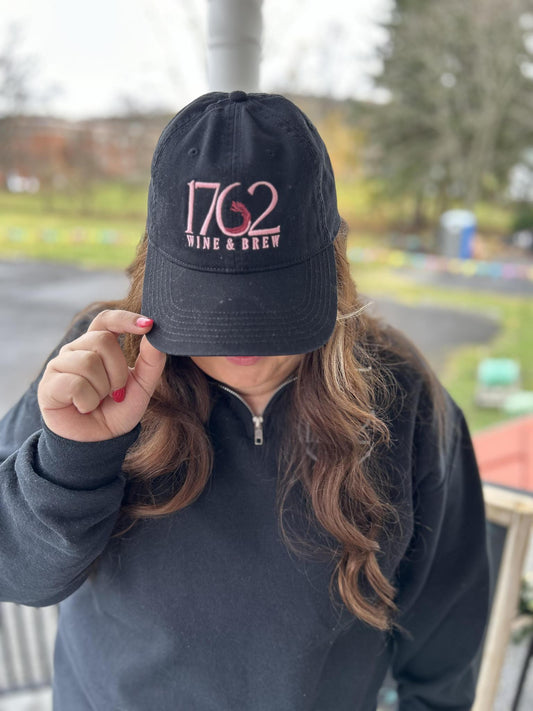 1762 Wine & Brew Hat (Black with Pink Writing)