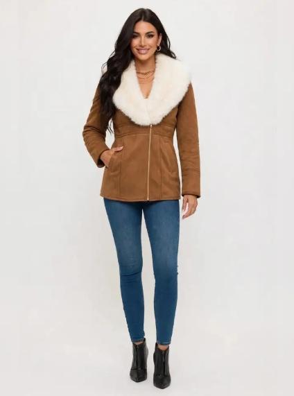 Luxe Faux Fur-Collar Tailored Coat