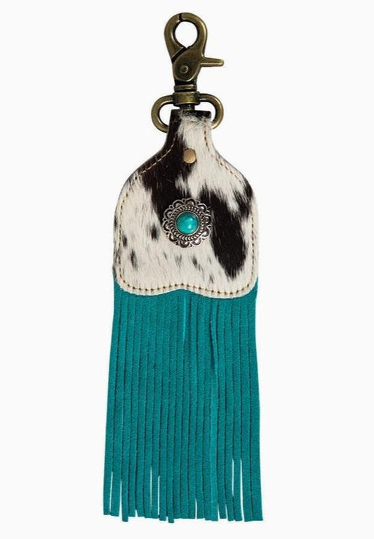 Myra Running River Hairon Hide Fringed Key Fob