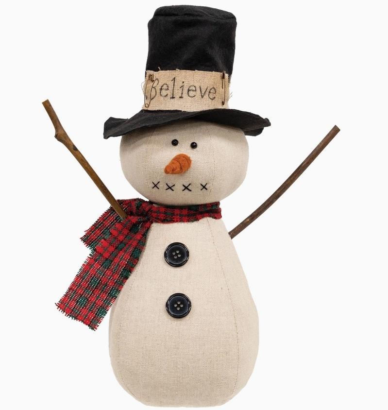 Stuffed Believe Top Hat Snowman W/Red & Green Scarf Doll