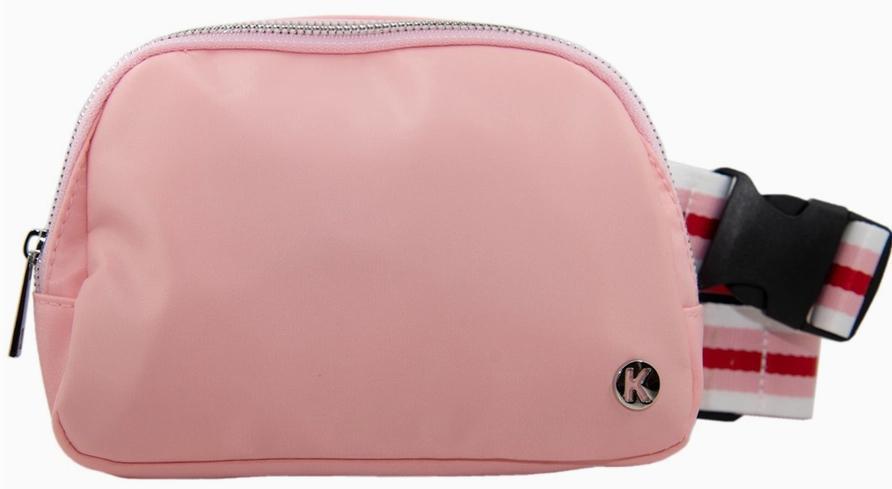 Light Pink Solid Belt Bag with Striped Strap