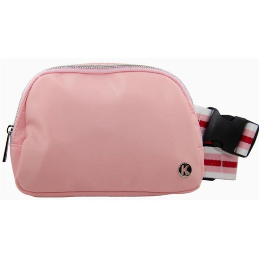 Light Pink Solid Belt Bag with Striped Strap