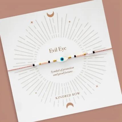 Evil Eye Cord Bracelet (Dusty Rose)