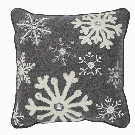 Snowflake Grey Woolen Felt Pillow (12x12")