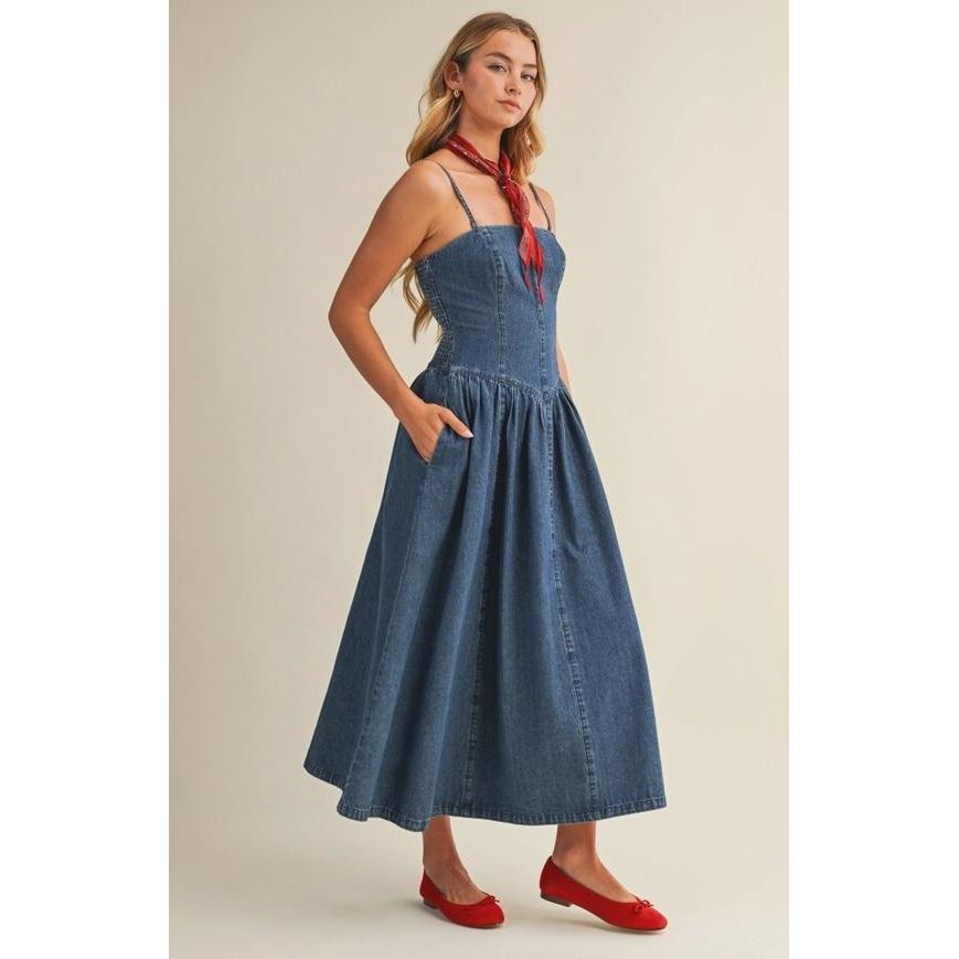 Detachable Strap Denim Dress
