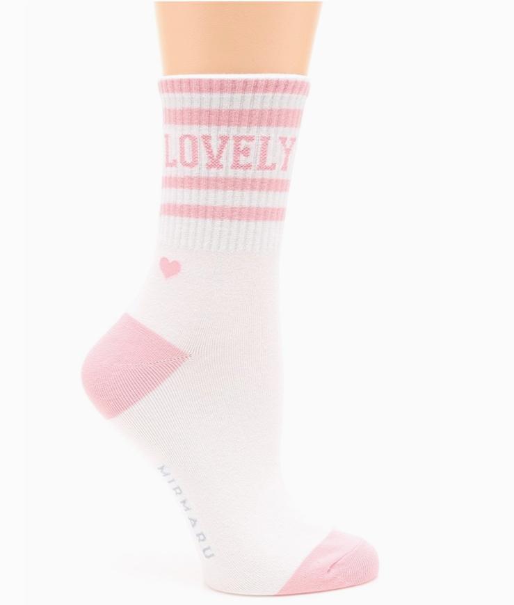 Women's Striped Letter Cotton Blend Crew Socks