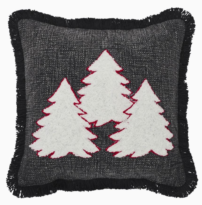 3 Christmas Trees Black Woven Pillow (12x12")