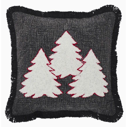 3 Christmas Trees Black Woven Pillow (12x12")