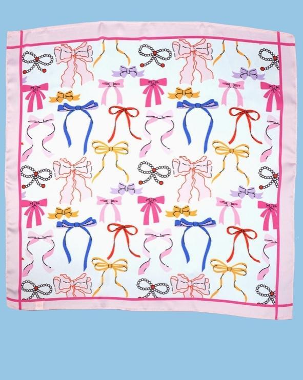 Bow Print Silky Feel Bandana Scarf