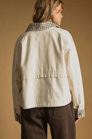 Gingham Collared Twill Jacket (Beige)