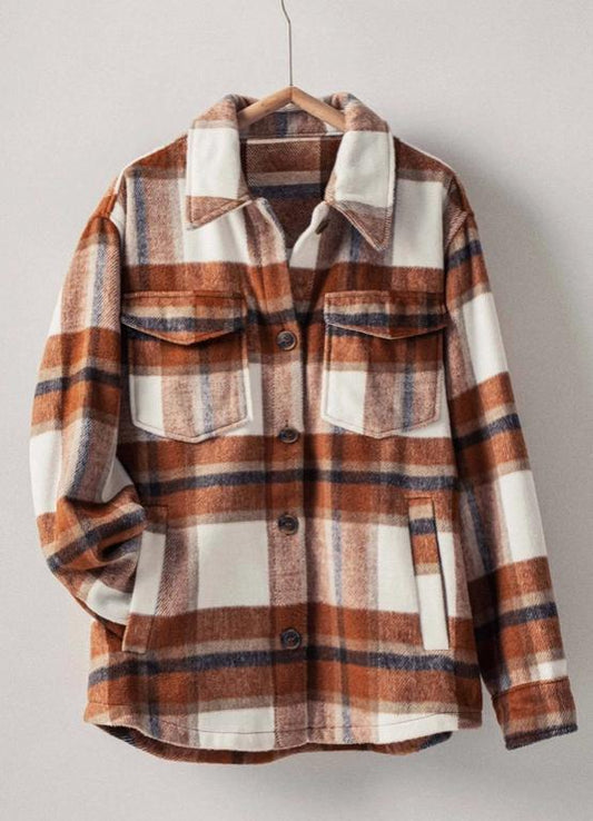 Plaid Button-Down Jacket (Clay)