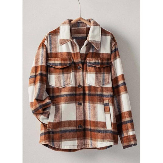 Plaid Button-Down Shacket (Clay)
