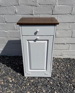 Amish Made Single Trash Can (White with Oak Top)
