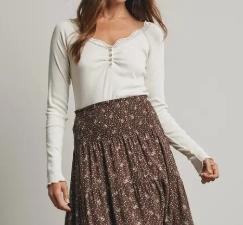 Ribbed Knit Top with Scallop Lace Trim