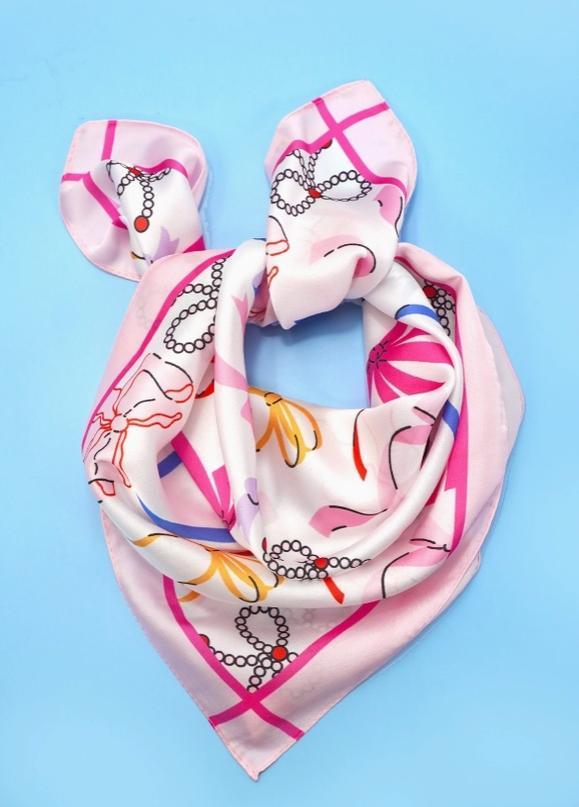 Bow Print Silky Feel Bandana Scarf