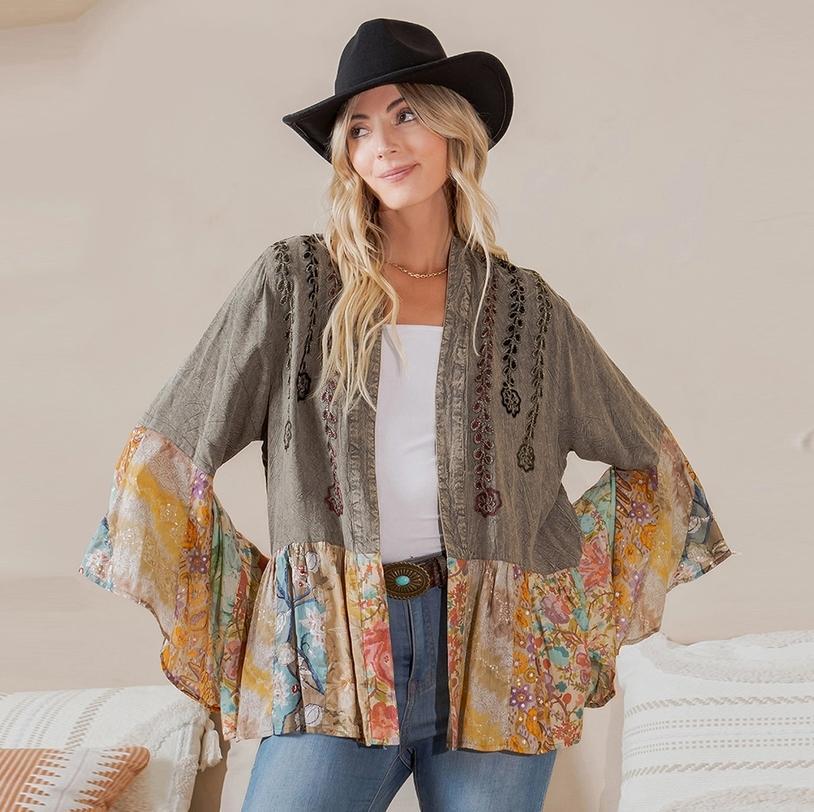 Patchwork Shirt/Cardigan (Gravel)