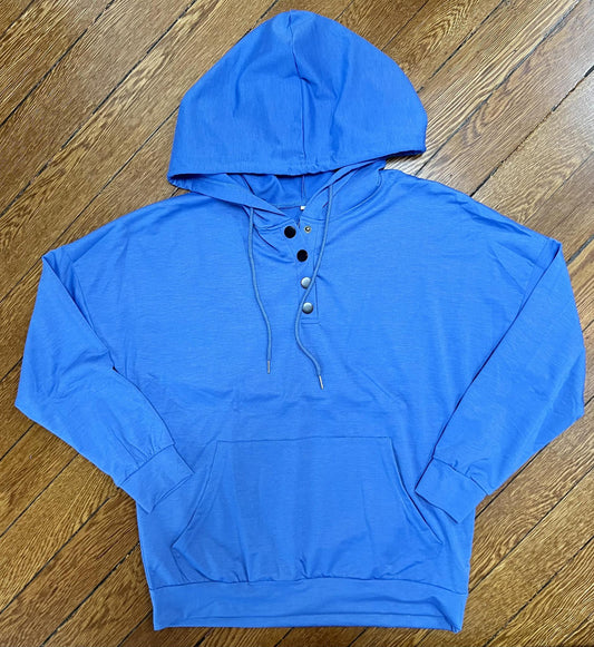 Half Button Lightweight Hoodie (Blue)