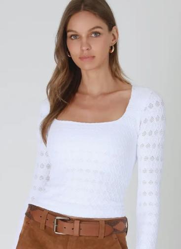 Lace Textured Square Ls Top (White)