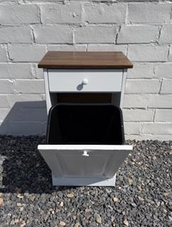 Amish Made Single Trash Can (White with Oak Top)