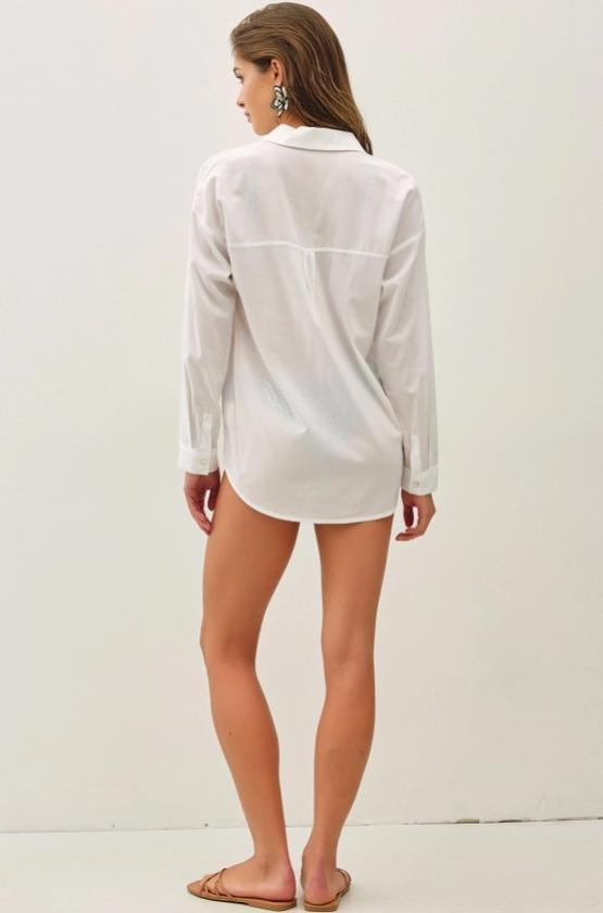 Cotton Blend Lightweight Oversized Classic Shirt (White)