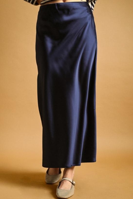 Satin Maxi Skirt (Midnight Blue)