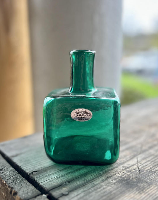 Blenko Glass Small Square Vase (Malachite)
