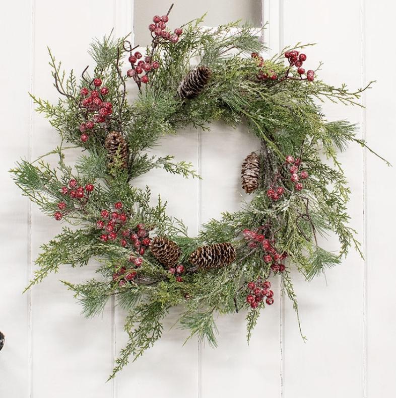 Icy Memories Mixed Pine & Berries Wreath - 24"
