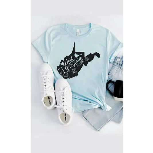 West Virginia State Outline Graphic Tee (Heather Ice Blue)