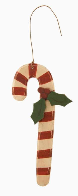 Candy Cane with Holly Ornament