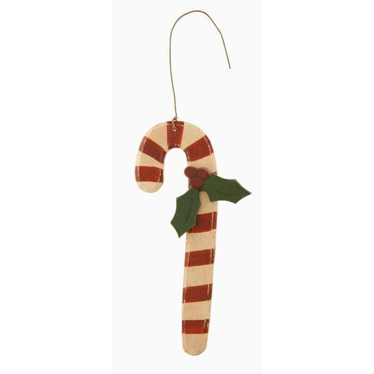 Candy Cane with Holly Ornament