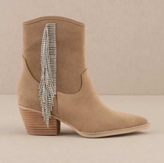 The Rowan Khaki Rhinestone Fringe Cowboy Western Boot