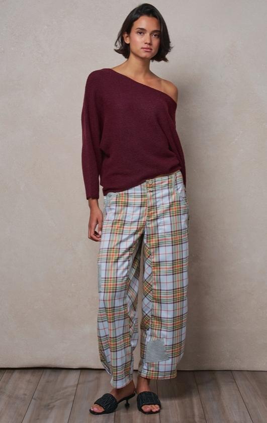 Dolman Sleeve Boat Neck Knit Sweater (Burgundy)