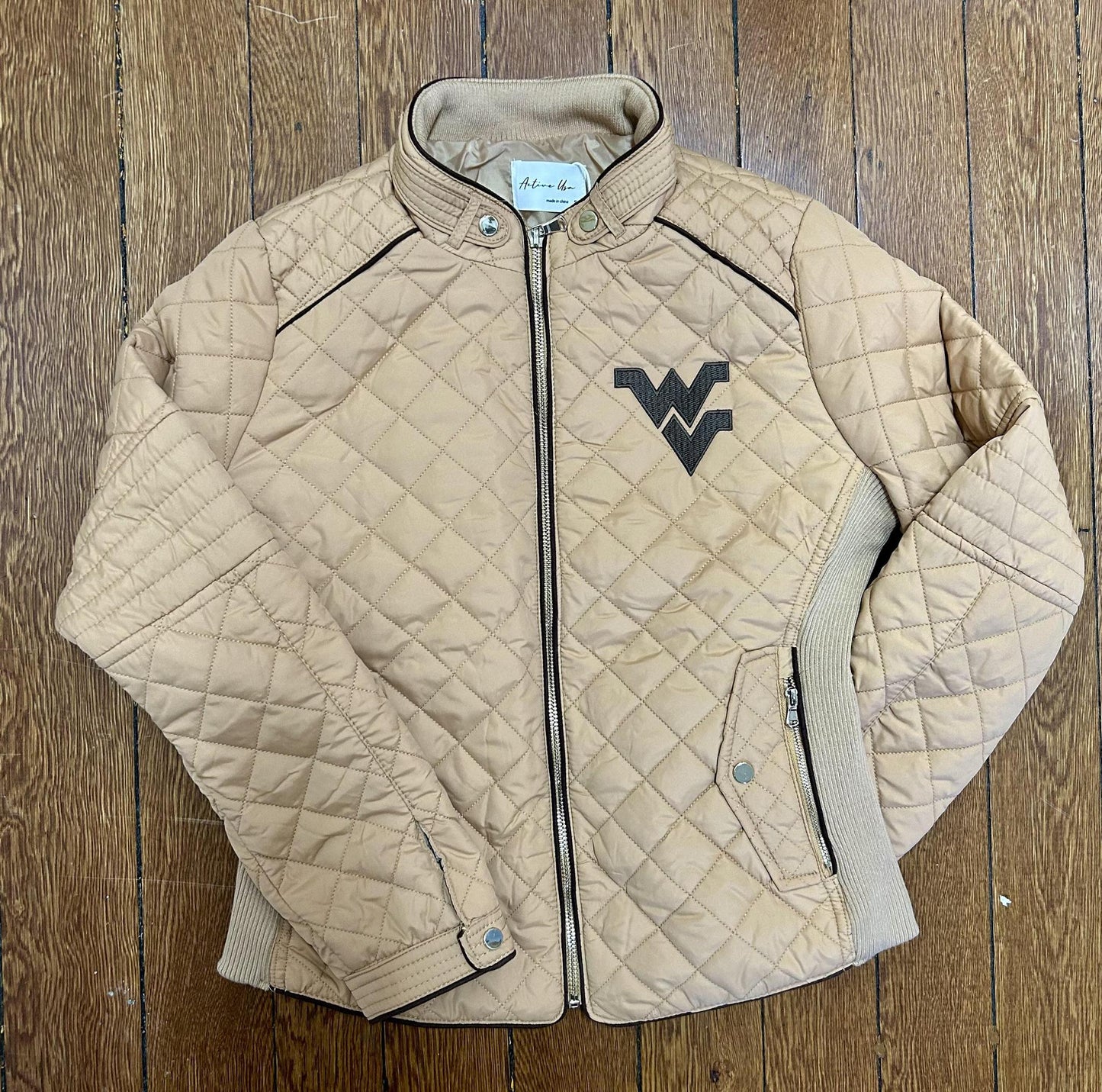 Suede Piping Detail West Virginia Rib Quilted Padding Jacket (Caramel)