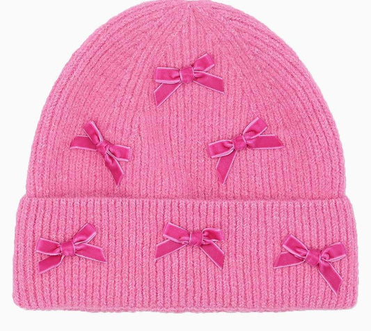 Mini Velvet Bow Cuff C.C Beanie (Pink)