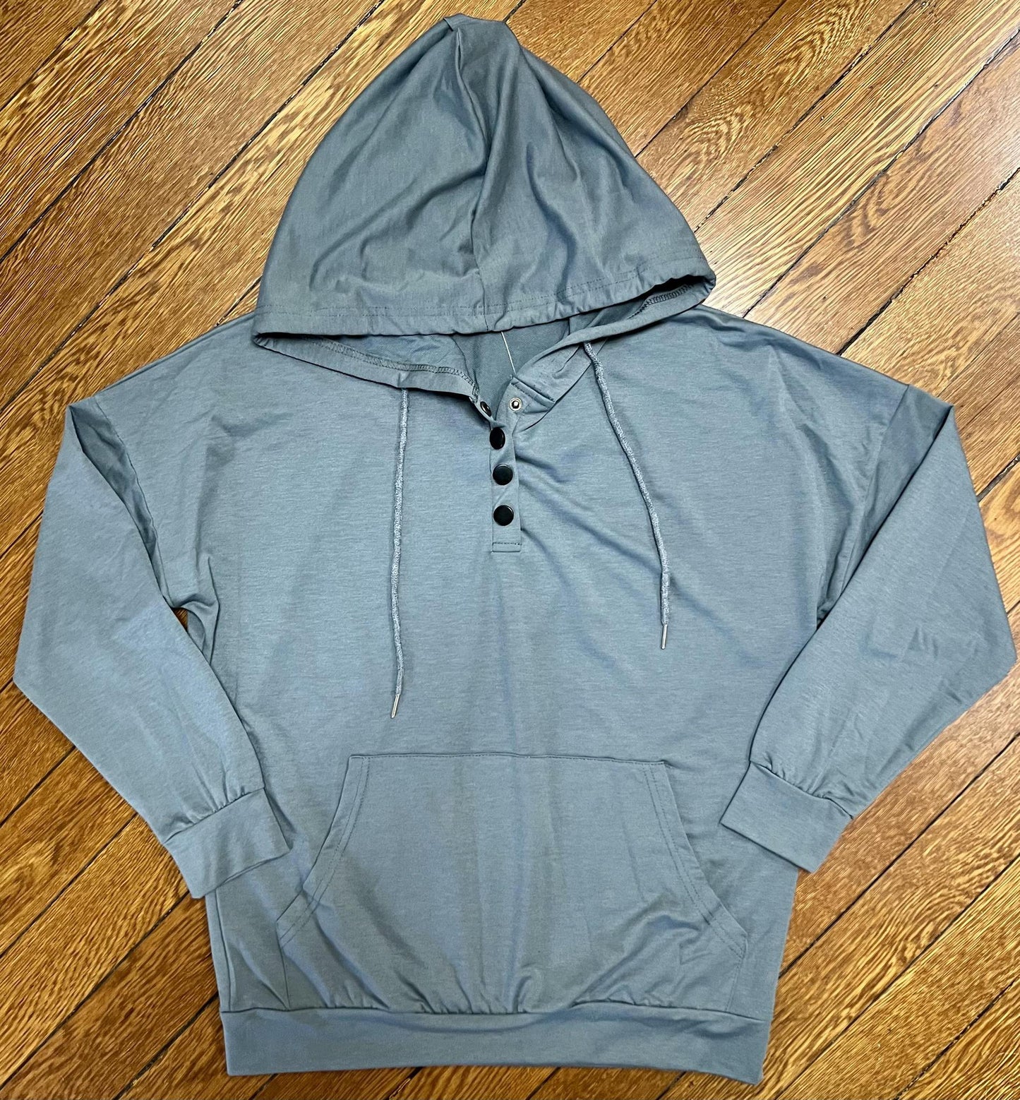 Half Button Lightweight Hoodie (Grey)