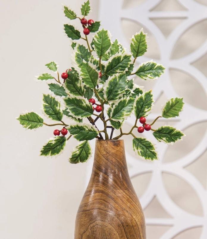 Mini Holly Leaves & Berries Pick